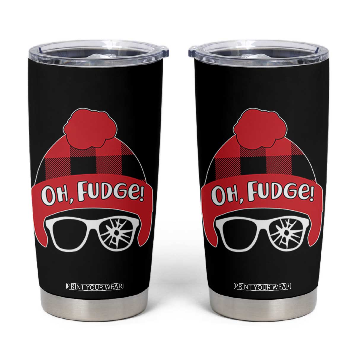 Funny Christmas Movie Tumbler Cup Oh Fudge Buffalo Plaid Printed Graphic Beanie Cap TS11 Black Print Your Wear