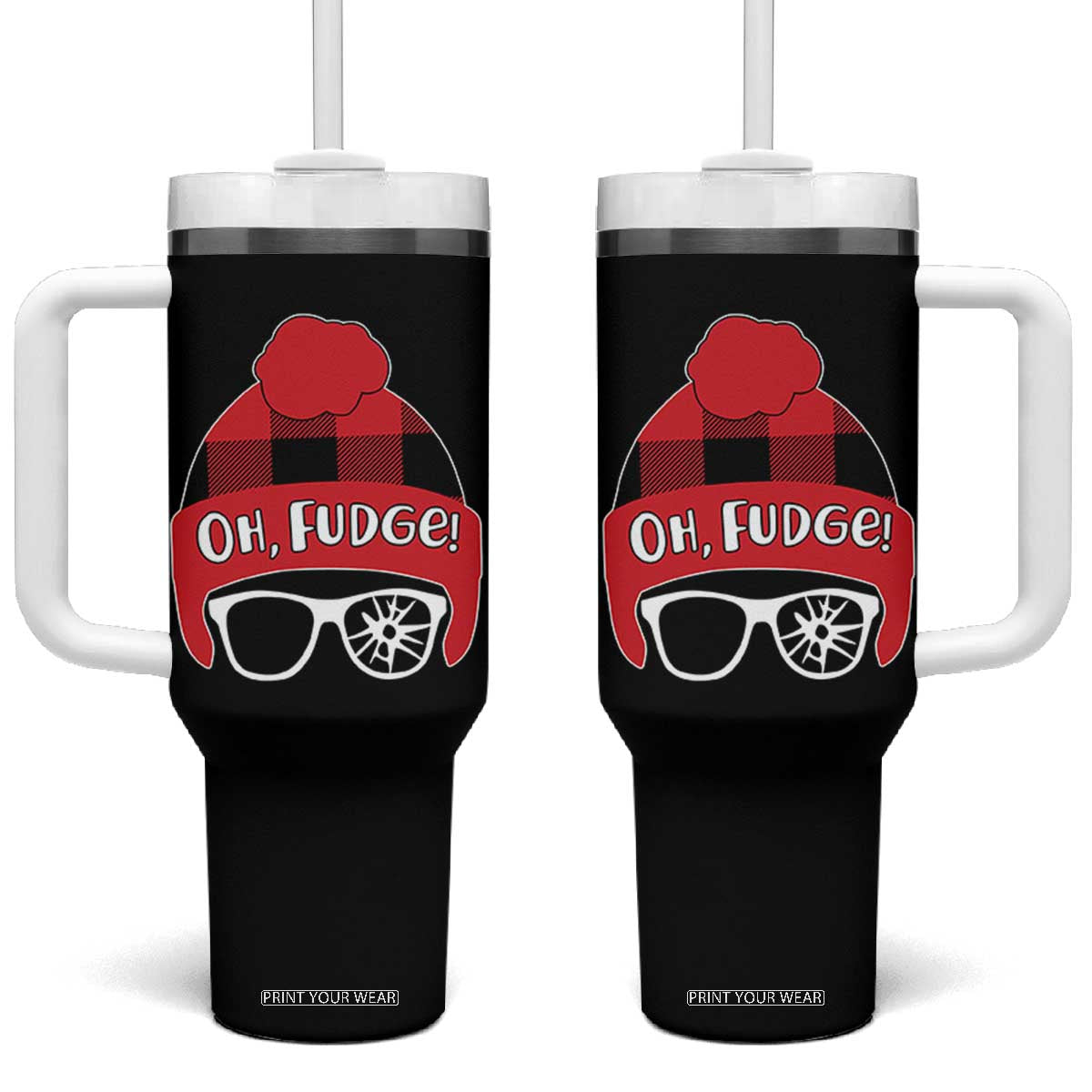 Funny Christmas Movie Tumbler With Handle Oh Fudge Buffalo Plaid Printed Graphic Beanie Cap TS11 One Size: 40 oz Black Print Your Wear