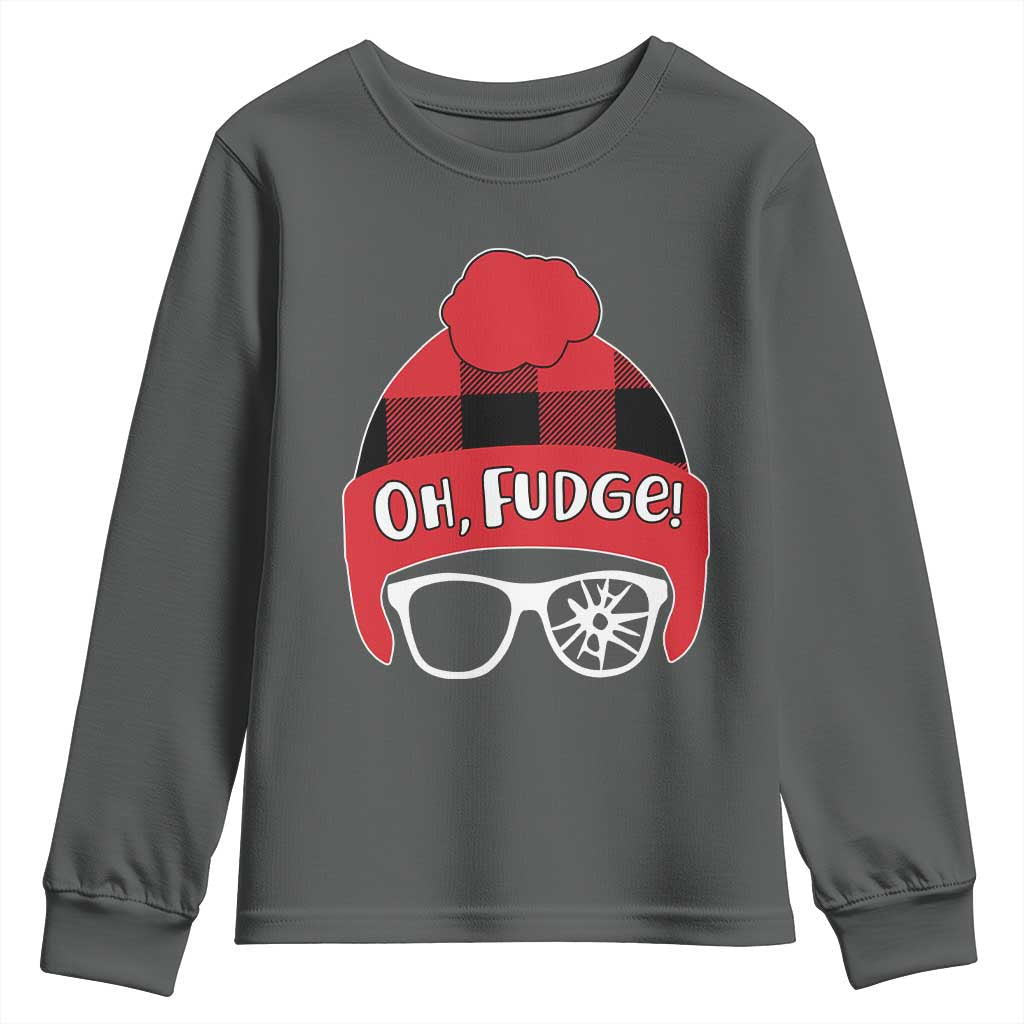 Funny Christmas Movie Youth Sweatshirt Oh Fudge Buffalo Plaid Printed Graphic Beanie Cap TS11 Dark Heather Print Your Wear