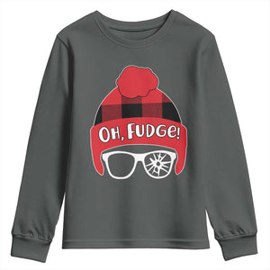 Funny Christmas Movie Youth Sweatshirt Oh Fudge Buffalo Plaid Printed Graphic Beanie Cap TS11 Dark Heather Print Your Wear