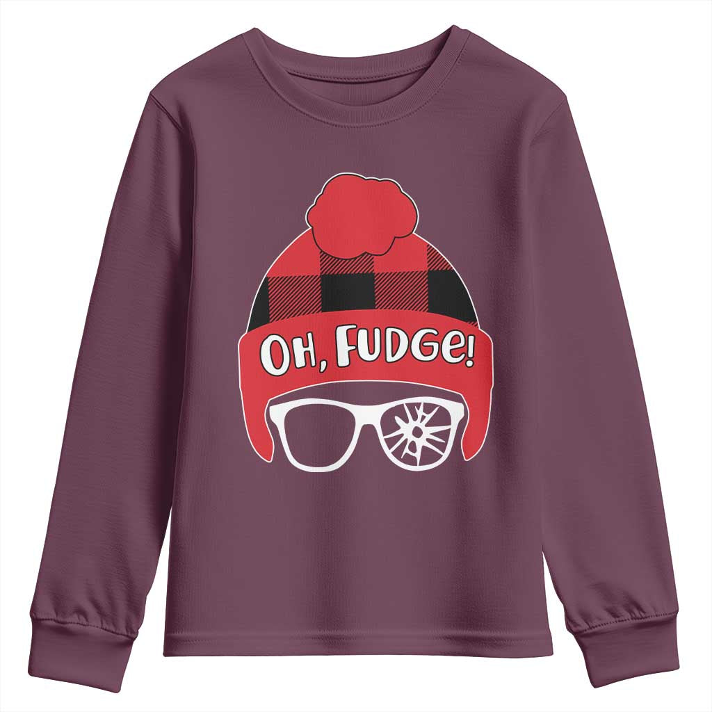 Funny Christmas Movie Youth Sweatshirt Oh Fudge Buffalo Plaid Printed Graphic Beanie Cap TS11 Maroon Print Your Wear