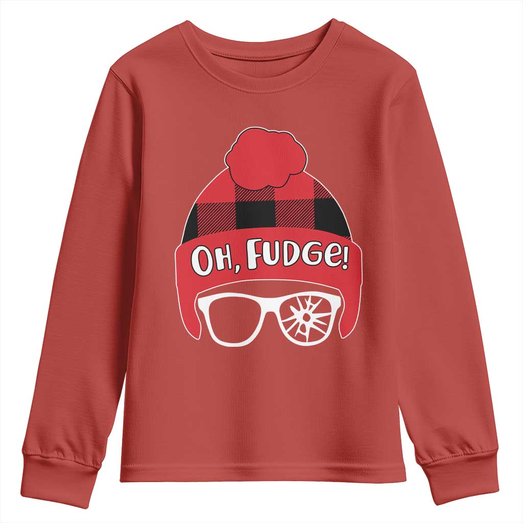 Funny Christmas Movie Youth Sweatshirt Oh Fudge Buffalo Plaid Printed Graphic Beanie Cap TS11 Red Print Your Wear
