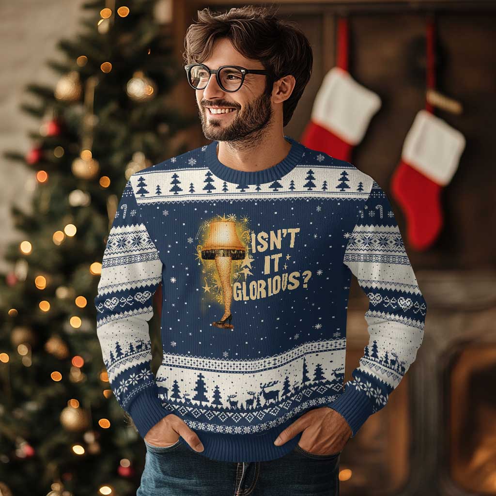 Funny Xmas Movie Leg Lamp Ugly Christmas Sweater Isnt It Glorious TS11 Navy Beige Print Your Wear