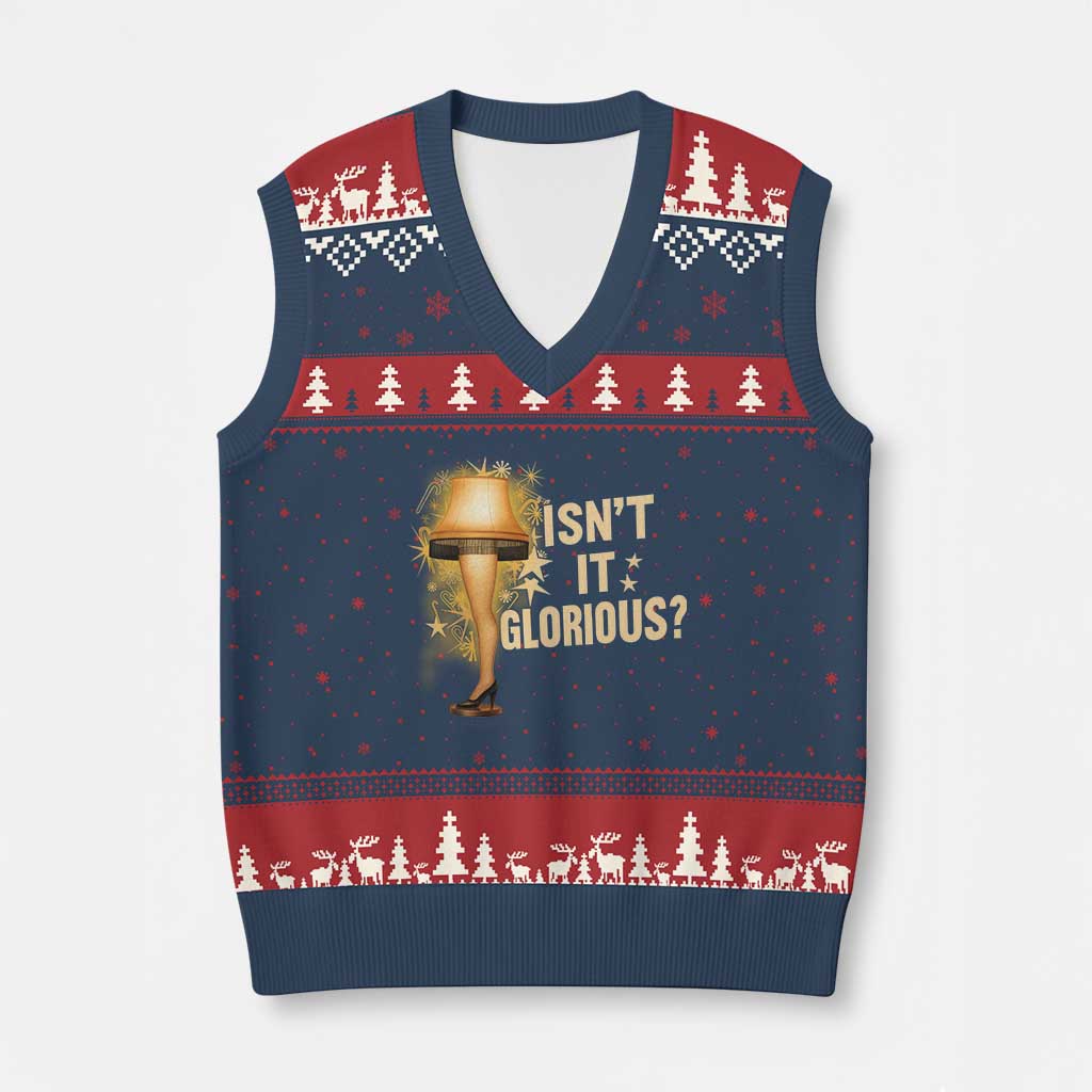 Funny Xmas Movie Leg Lamp V-Neck Knit Sweater Vest Isnt It Glorious TS11 Navy Red Print Your Wear