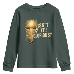 Funny Christmas Movie Leg Lamp Youth Sweatshirt Isnt It Glorious TS11 Dark Forest Green Print Your Wear