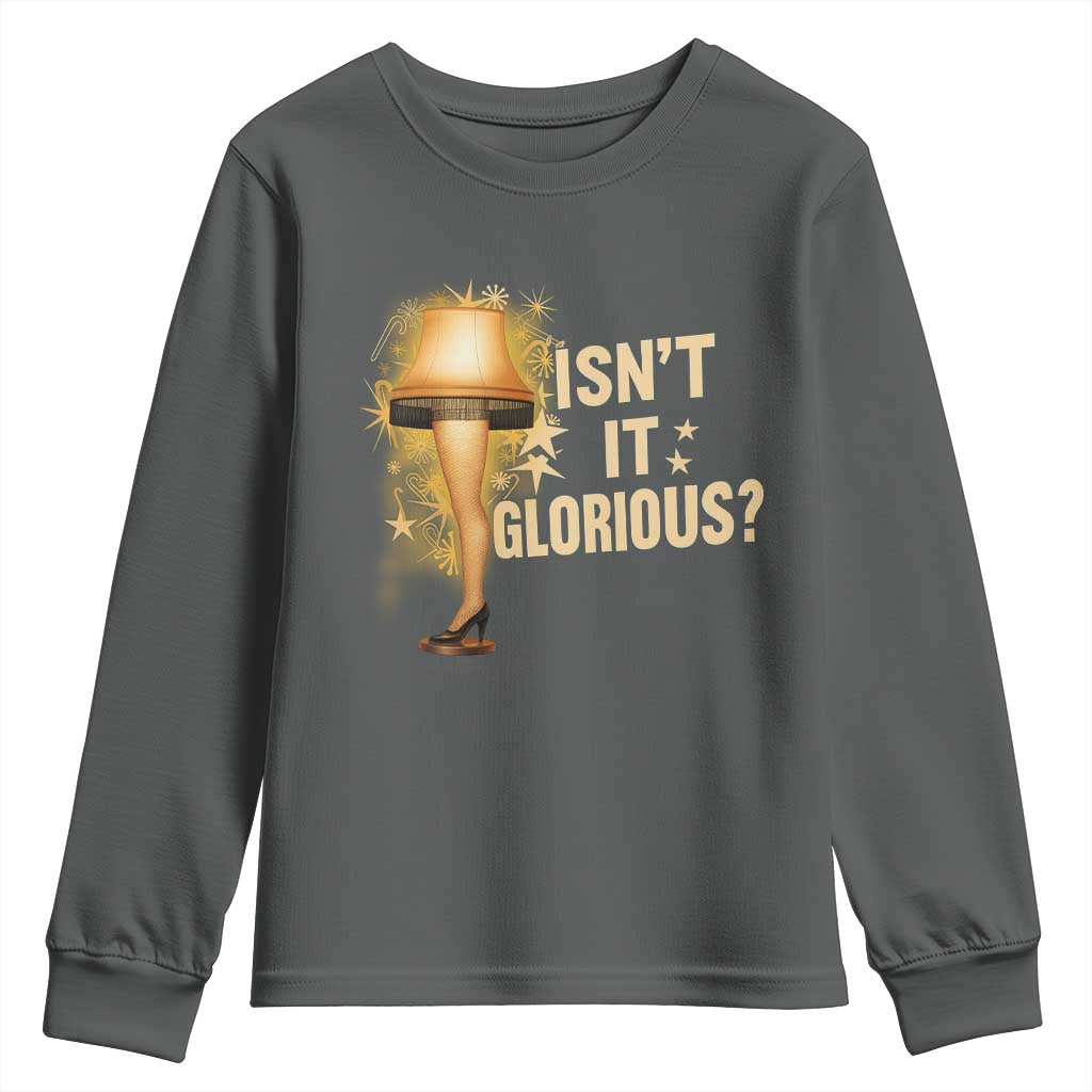 Funny Christmas Movie Leg Lamp Youth Sweatshirt Isnt It Glorious TS11 Dark Heather Print Your Wear