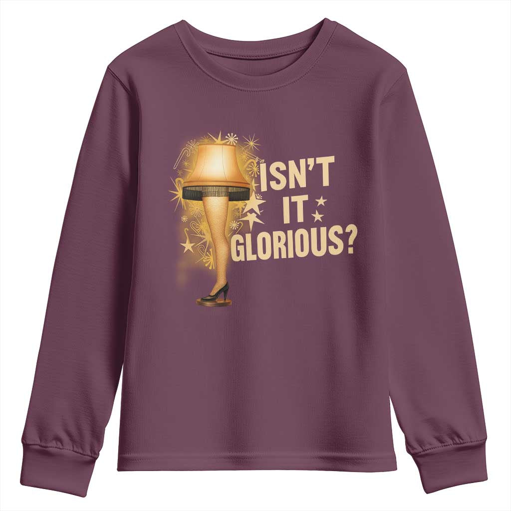 Funny Christmas Movie Leg Lamp Youth Sweatshirt Isnt It Glorious TS11 Maroon Print Your Wear