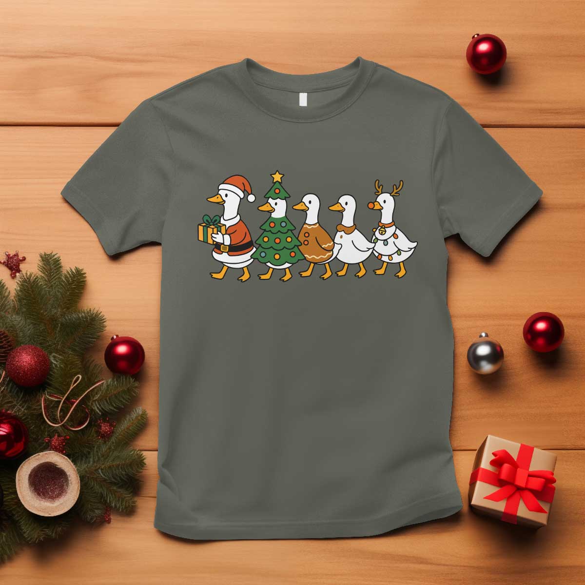 Funny Christmas Silly Goose Poultry Animal Lovers T Shirt TS11 Military Green Print Your Wear