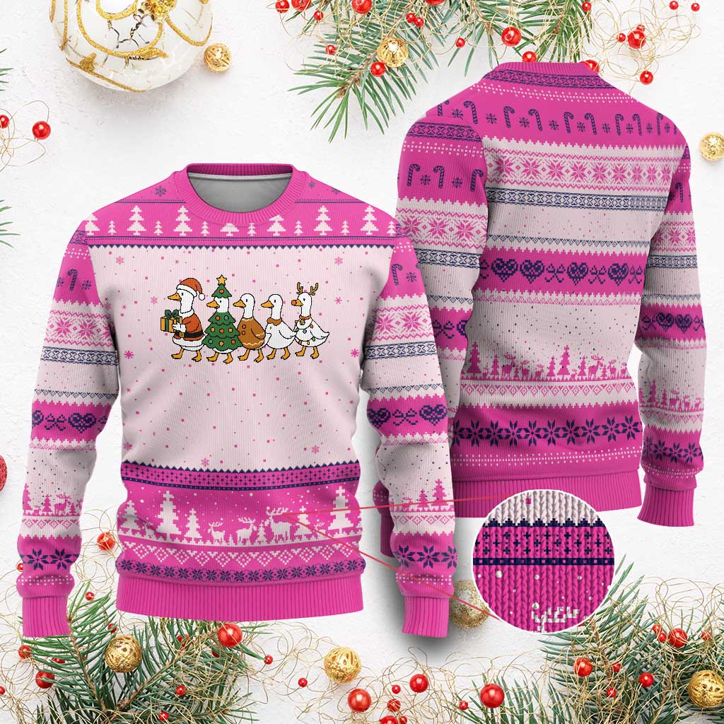 Funny Christmas Silly Goose Poultry Animal Lovers Ugly Christmas Sweater TS11 Hot Pink Print Your Wear