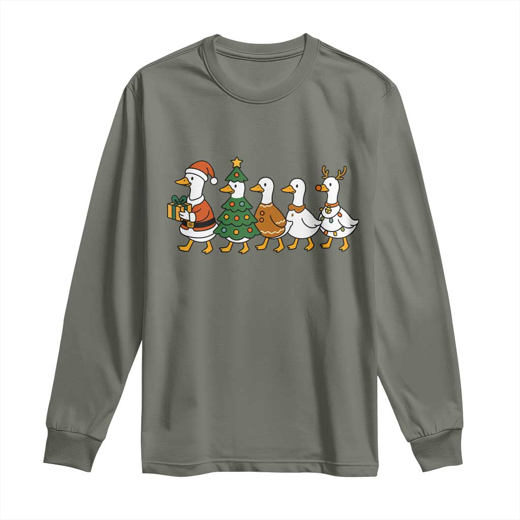 Funny Christmas Silly Goose Poultry Animal Lovers Long Sleeve Shirt TS11 Military Green Print Your Wear