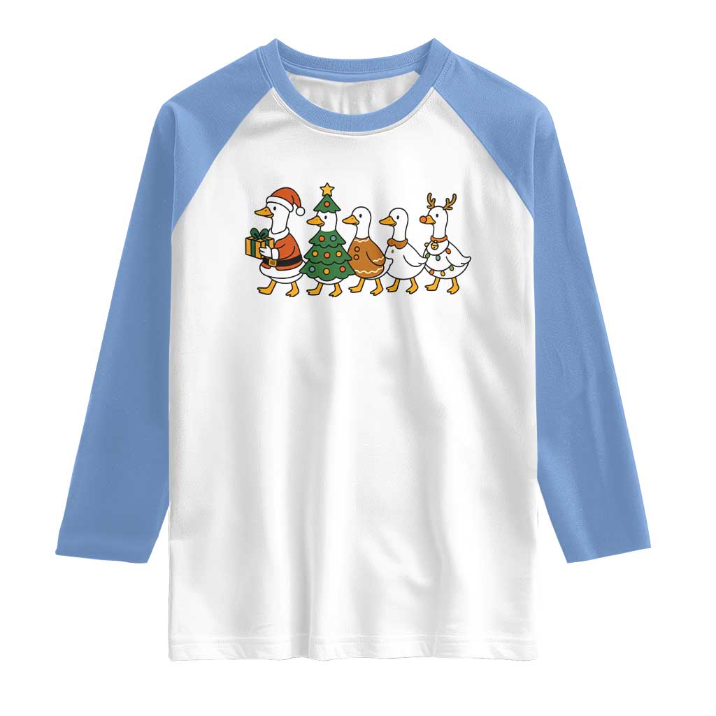 Funny Christmas Silly Goose Poultry Animal Lovers Raglan Shirt TS11 White Carolina Blue Print Your Wear