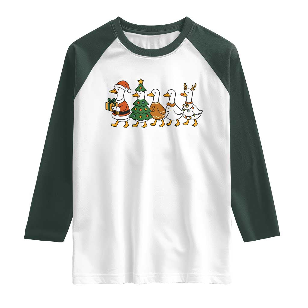 Funny Christmas Silly Goose Poultry Animal Lovers Raglan Shirt TS11 White Dark Forest Green Print Your Wear