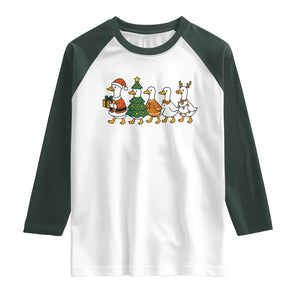 Funny Christmas Silly Goose Poultry Animal Lovers Raglan Shirt TS11 White Dark Forest Green Print Your Wear