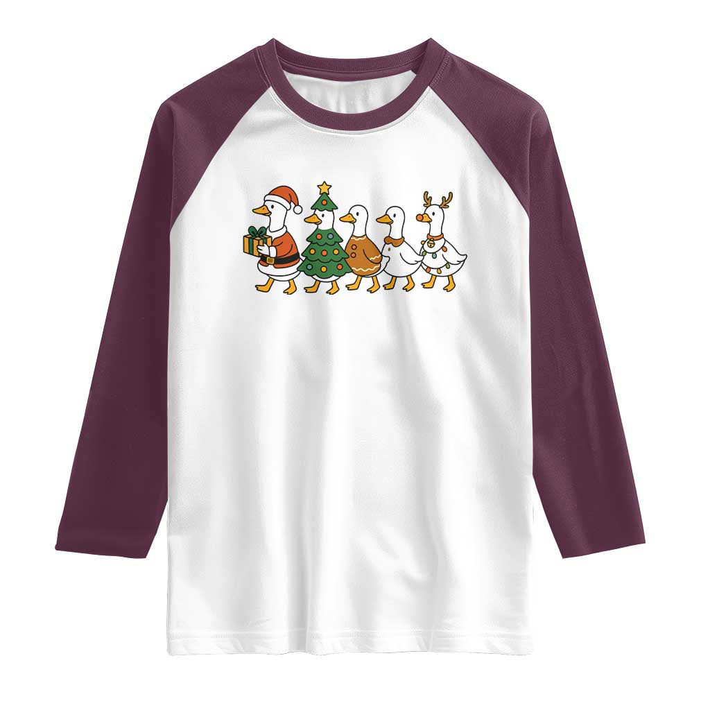 Funny Christmas Silly Goose Poultry Animal Lovers Raglan Shirt TS11 White Maroon Print Your Wear