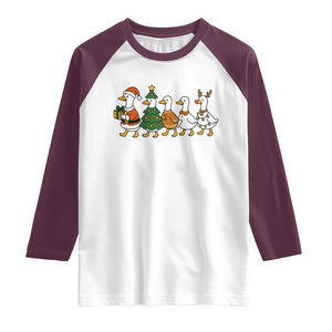 Funny Christmas Silly Goose Poultry Animal Lovers Raglan Shirt TS11 White Maroon Print Your Wear