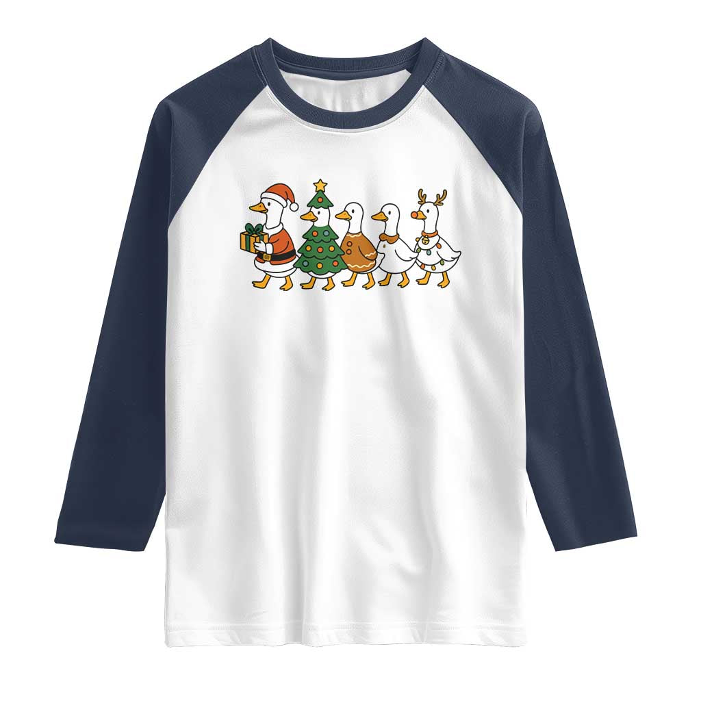 Funny Christmas Silly Goose Poultry Animal Lovers Raglan Shirt TS11 White Navy Print Your Wear