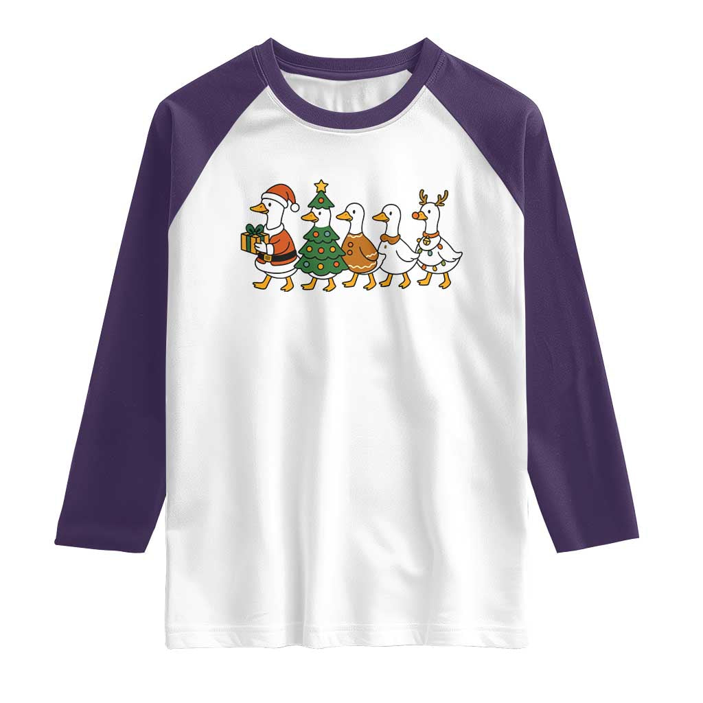 Funny Christmas Silly Goose Poultry Animal Lovers Raglan Shirt TS11 White Purple Print Your Wear