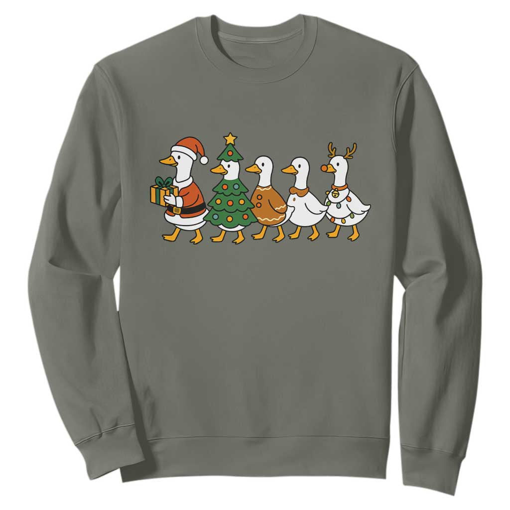 Funny Christmas Silly Goose Poultry Animal Lovers Sweatshirt TS11 Military Green Print Your Wear