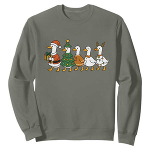 Funny Christmas Silly Goose Poultry Animal Lovers Sweatshirt TS11 Military Green Print Your Wear