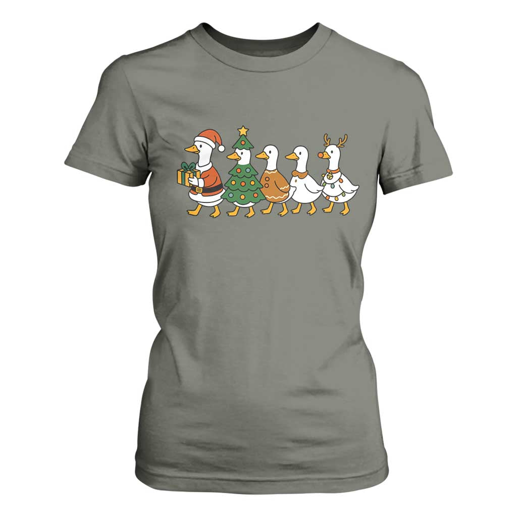 Funny Christmas Silly Goose Poultry Animal Lovers T Shirt For Women TS11 Military Green Print Your Wear