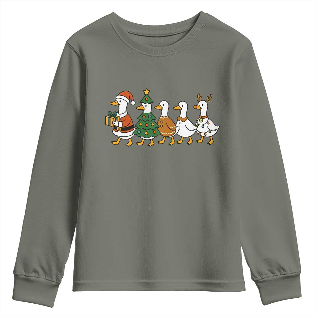 Funny Christmas Silly Goose Poultry Animal Lovers Youth Sweatshirt TS11 Military Green Print Your Wear