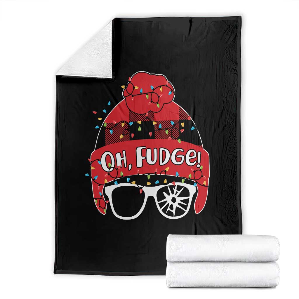 Funny Christmas Movie Throw Blanket Oh Fudge Buffalo Plaid Printed Graphic Beanie Cap Xmas Light TS11 Black Print Your Wear