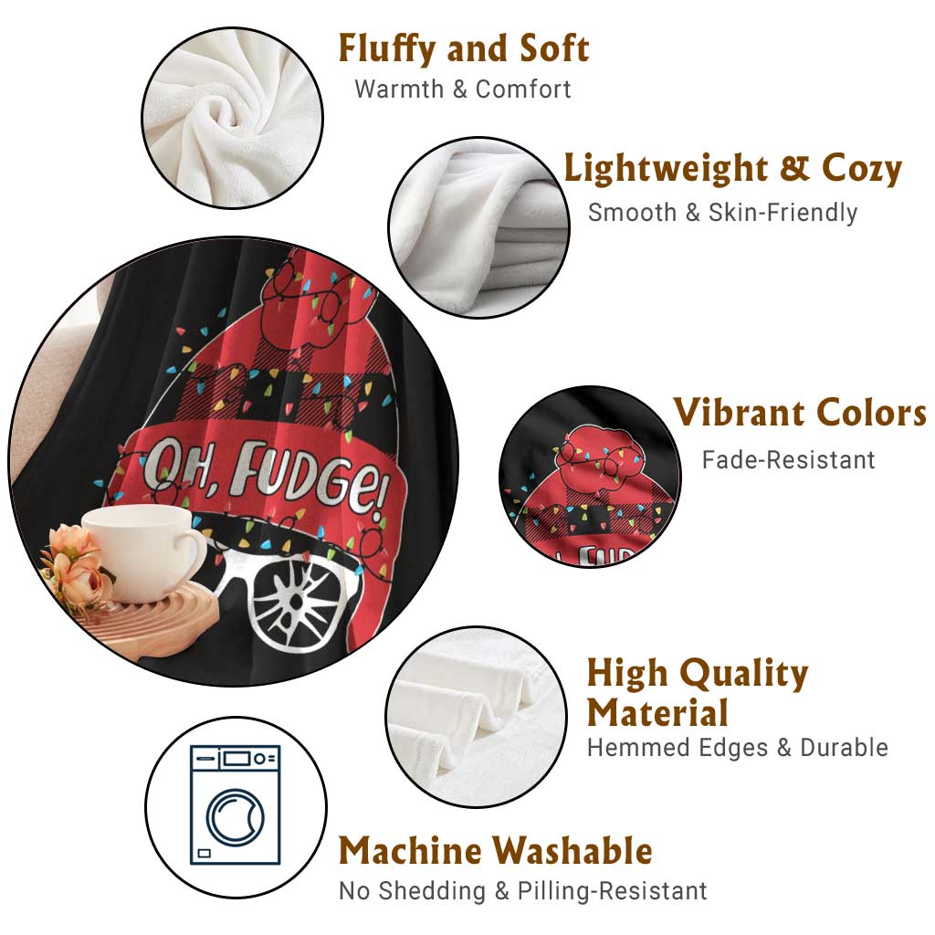 Funny Christmas Movie Throw Blanket Oh Fudge Buffalo Plaid Printed Graphic Beanie Cap Xmas Light TS11 Print Your Wear