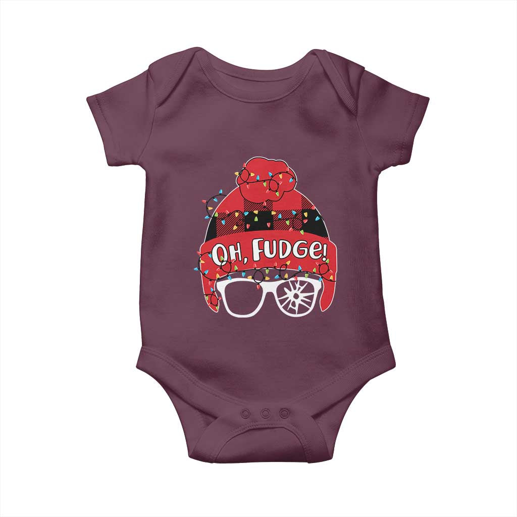 Funny Christmas Movie Baby Onesie Oh Fudge Buffalo Plaid Printed Graphic Beanie Cap Xmas Light TS11 Maroon Print Your Wear