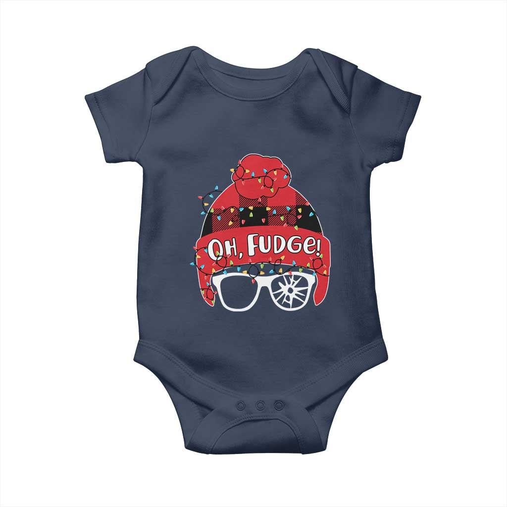 Funny Christmas Movie Baby Onesie Oh Fudge Buffalo Plaid Printed Graphic Beanie Cap Xmas Light TS11 Navy Print Your Wear