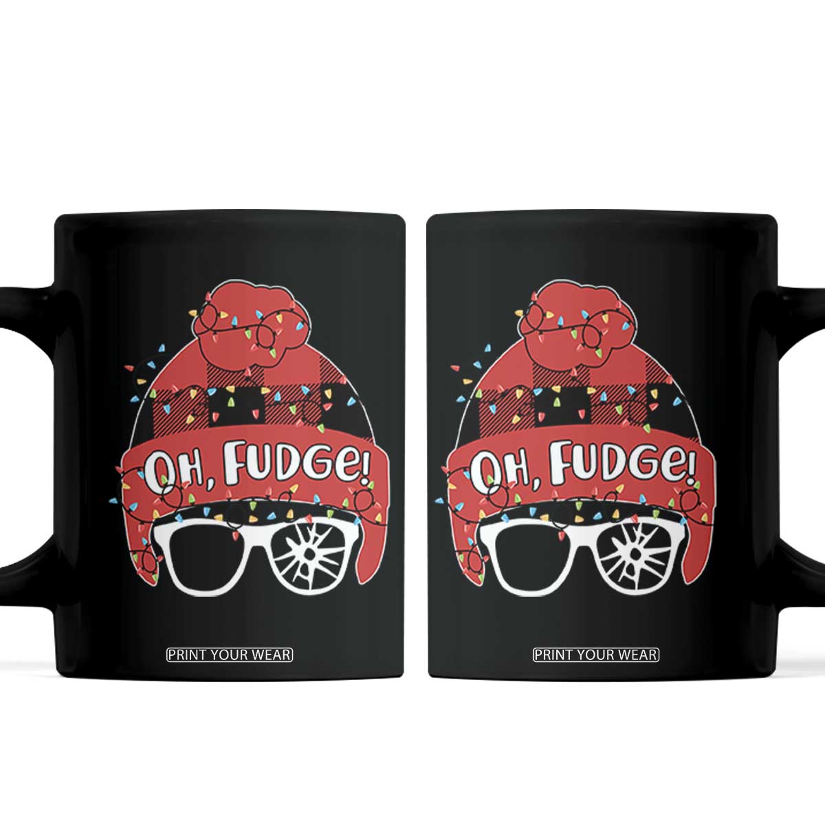 Funny Christmas Movie Coffee Mug Oh Fudge Buffalo Plaid Printed Graphic Beanie Cap Xmas Light TS11 Black Print Your Wear