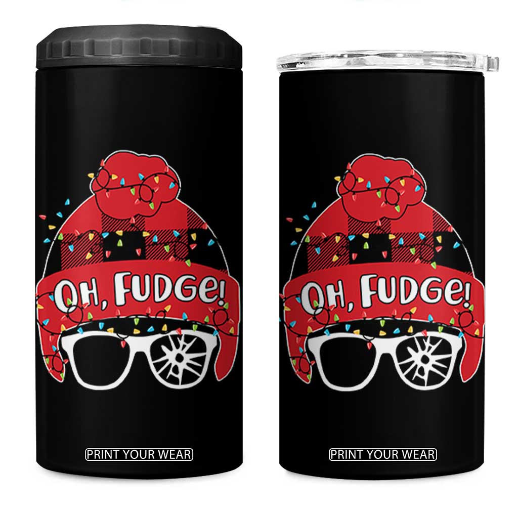 Funny Christmas Movie 4 in 1 Can Cooler Tumbler Oh Fudge Buffalo Plaid Printed Graphic Beanie Cap Xmas Light TS11 One Size: 16 oz Black Print Your Wear
