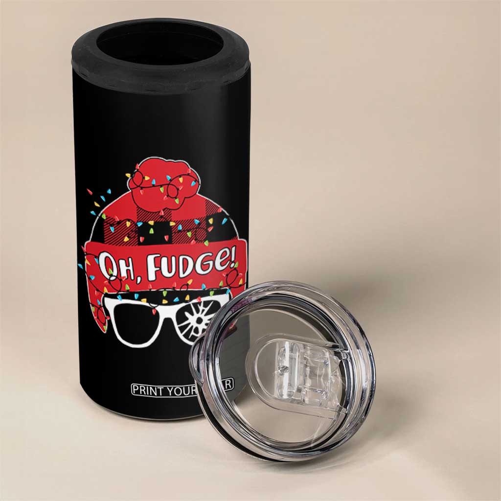 Funny Christmas Movie 4 in 1 Can Cooler Tumbler Oh Fudge Buffalo Plaid Printed Graphic Beanie Cap Xmas Light TS11 Print Your Wear