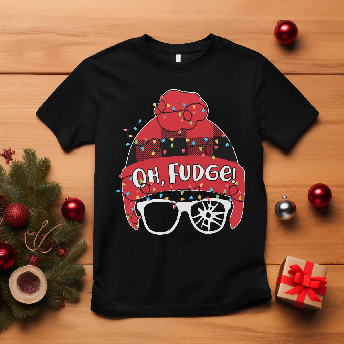 Funny Christmas Movie T Shirt Oh Fudge Buffalo Plaid Printed Graphic Beanie Cap Xmas Light TS11 Black Print Your Wear