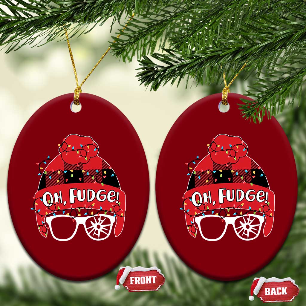 Funny Xmas Movie Ceramic Ornament Oh Fudge Buffalo Plaid Printed Graphic Beanie Cap Xmas Light TS11 Print Your Wear