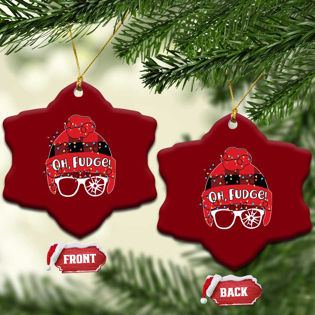 Funny Xmas Movie Ceramic Ornament Oh Fudge Buffalo Plaid Printed Graphic Beanie Cap Xmas Light TS11 Print Your Wear