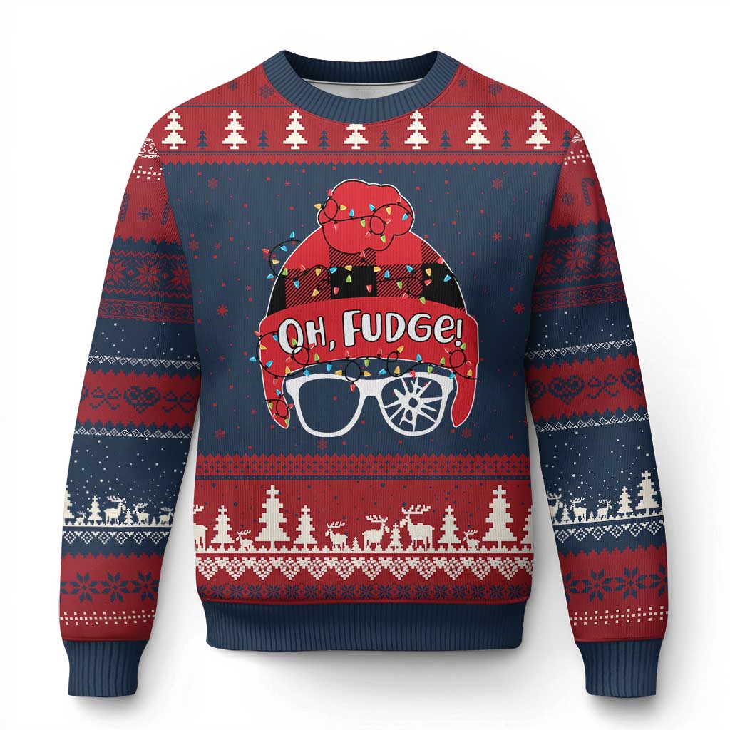 Funny Xmas Movie Ugly Christmas Sweater Oh Fudge Buffalo Plaid Printed Graphic Beanie Cap Xmas Light TS11 Navy Red Print Your Wear