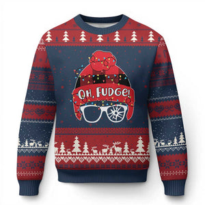 Funny Xmas Movie Ugly Christmas Sweater Oh Fudge Buffalo Plaid Printed Graphic Beanie Cap Xmas Light TS11 Navy Red Print Your Wear