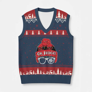 Funny Xmas Movie V-Neck Knit Sweater Vest Oh Fudge Buffalo Plaid Printed Graphic Beanie Cap Xmas Light TS11 Navy Red Print Your Wear