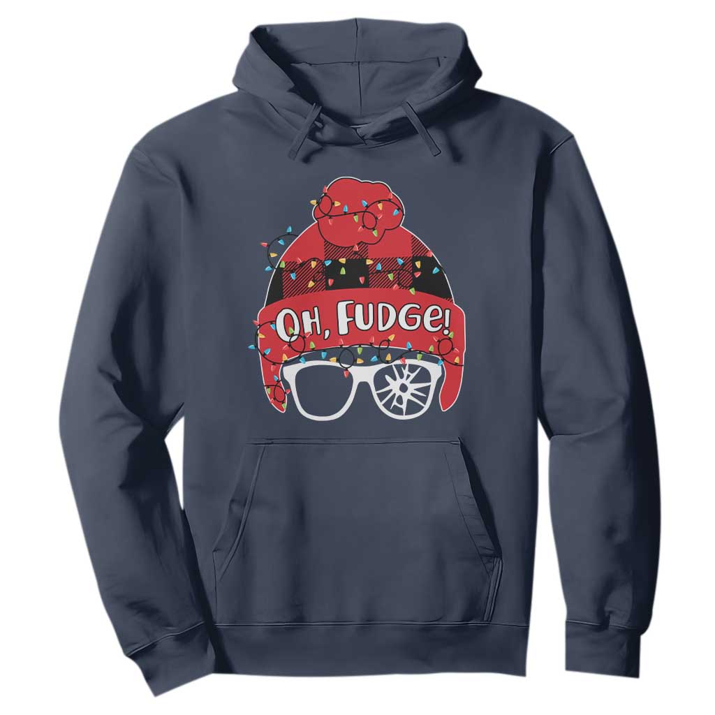 Funny Christmas Movie Hoodie Oh Fudge Buffalo Plaid Printed Graphic Beanie Cap Xmas Light TS11 Navy Print Your Wear