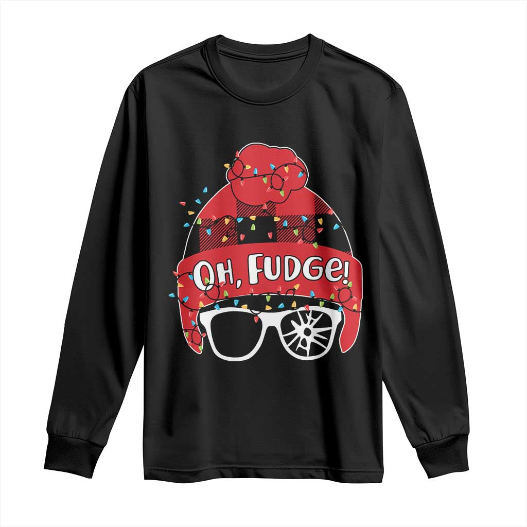 Funny Christmas Movie Long Sleeve Shirt Oh Fudge Buffalo Plaid Printed Graphic Beanie Cap Xmas Light TS11 Black Print Your Wear