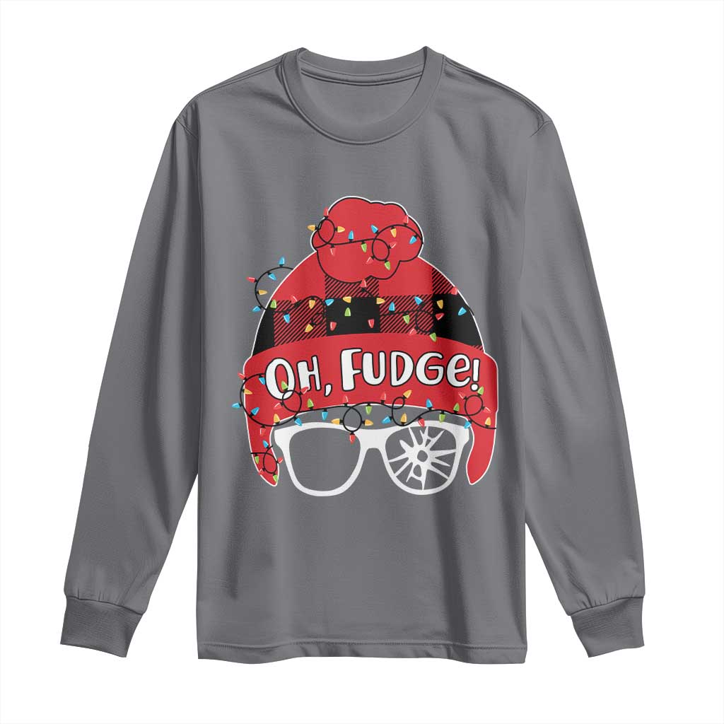 Funny Christmas Movie Long Sleeve Shirt Oh Fudge Buffalo Plaid Printed Graphic Beanie Cap Xmas Light TS11 Charcoal Print Your Wear