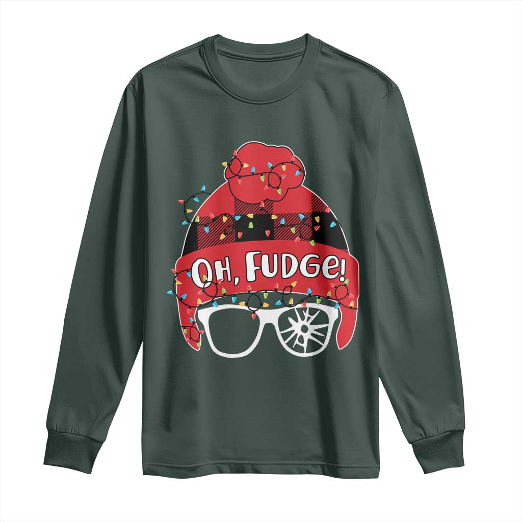 Funny Christmas Movie Long Sleeve Shirt Oh Fudge Buffalo Plaid Printed Graphic Beanie Cap Xmas Light TS11 Dark Forest Green Print Your Wear