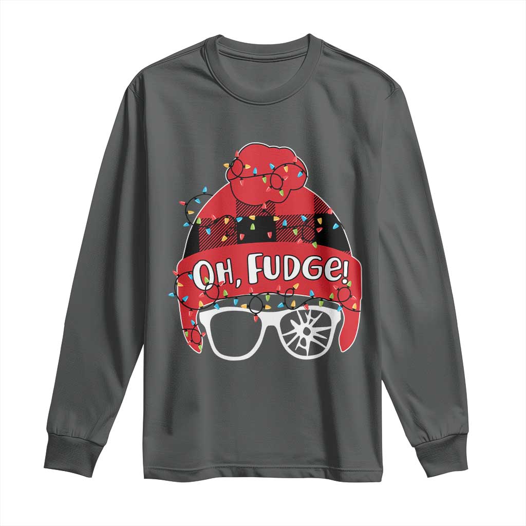 Funny Christmas Movie Long Sleeve Shirt Oh Fudge Buffalo Plaid Printed Graphic Beanie Cap Xmas Light TS11 Dark Heather Print Your Wear