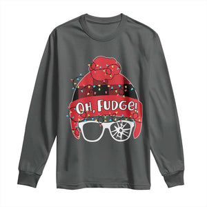 Funny Christmas Movie Long Sleeve Shirt Oh Fudge Buffalo Plaid Printed Graphic Beanie Cap Xmas Light TS11 Dark Heather Print Your Wear