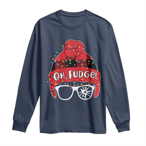 Funny Christmas Movie Long Sleeve Shirt Oh Fudge Buffalo Plaid Printed Graphic Beanie Cap Xmas Light TS11 Navy Print Your Wear