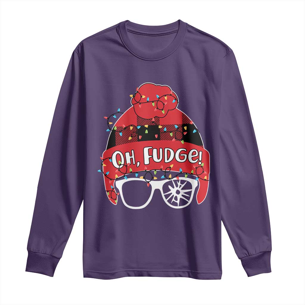 Funny Christmas Movie Long Sleeve Shirt Oh Fudge Buffalo Plaid Printed Graphic Beanie Cap Xmas Light TS11 Purple Print Your Wear