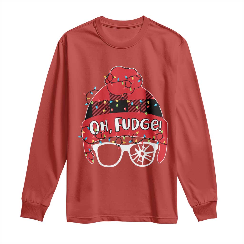 Funny Christmas Movie Long Sleeve Shirt Oh Fudge Buffalo Plaid Printed Graphic Beanie Cap Xmas Light TS11 Red Print Your Wear