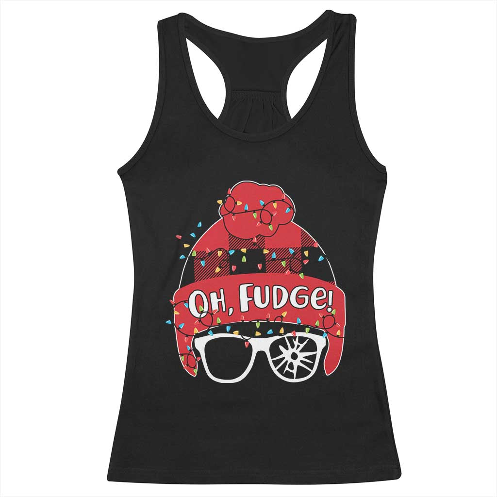 Funny Christmas Movie Racerback Tank Top Oh Fudge Buffalo Plaid Printed Graphic Beanie Cap Xmas Light TS11 Black Print Your Wear