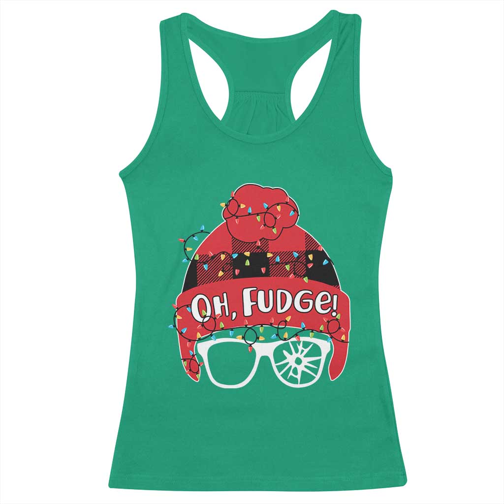 Funny Christmas Movie Racerback Tank Top Oh Fudge Buffalo Plaid Printed Graphic Beanie Cap Xmas Light TS11 Irish Green Print Your Wear