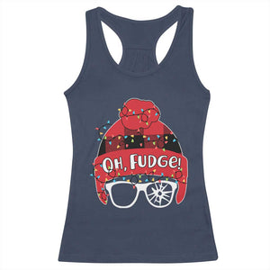 Funny Christmas Movie Racerback Tank Top Oh Fudge Buffalo Plaid Printed Graphic Beanie Cap Xmas Light TS11 Navy Print Your Wear